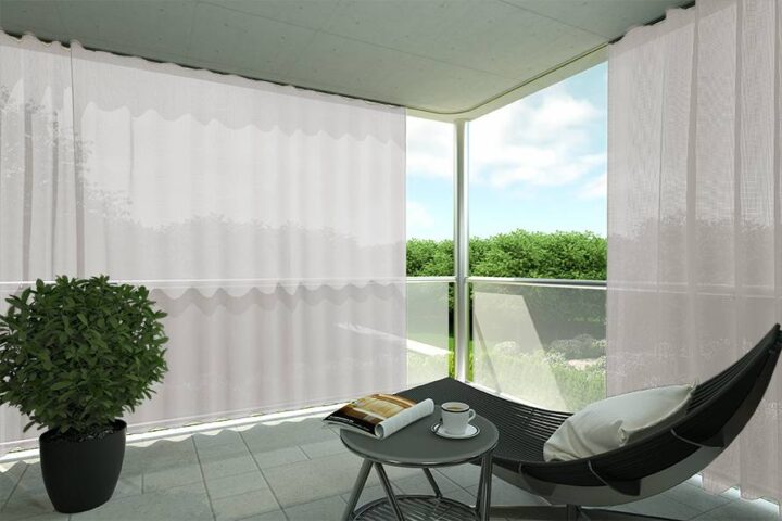 Outdoor-Vorhang MYKONOS weiss für Balkon-Vorhangschiene.