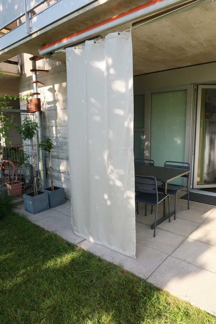 Outdoor-Vorhang MYKONOS in weiss für Terrasse.